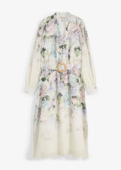 bonprix bonprix Vestido midi de ramio (conjunto de 2 piezas con cinturón) Lila empolvado Sale