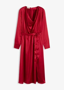 bonprix bonprix Vestido midi de satén brillante rojo cayena