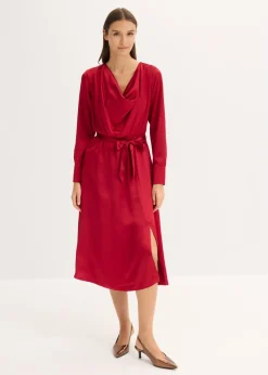 bonprix bonprix Vestido midi de satén brillante rojo cayena