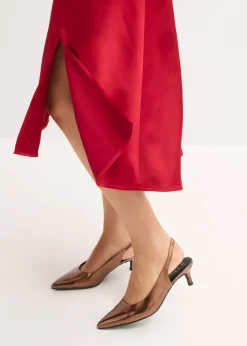 bonprix bonprix Vestido midi de satén brillante rojo cayena