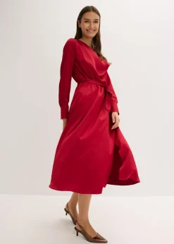 bonprix bonprix Vestido midi de satén brillante rojo cayena