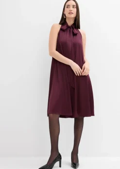 bonprix bonprix Vestido midi de satén de mezcla de viscosa rojo burdeos Discount