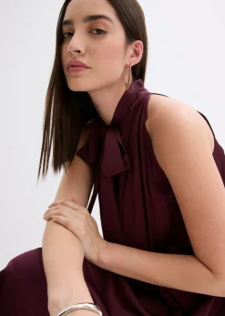 bonprix bonprix Vestido midi de satén de mezcla de viscosa rojo burdeos Discount