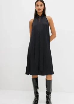 bonprix bonprix Vestido midi de satén de mezcla de viscosa Negro Outlet