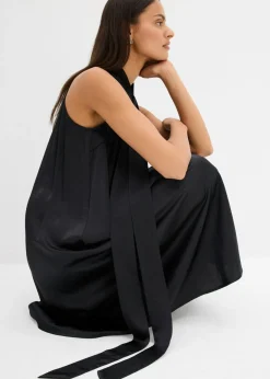bonprix bonprix Vestido midi de satén de mezcla de viscosa Negro Outlet