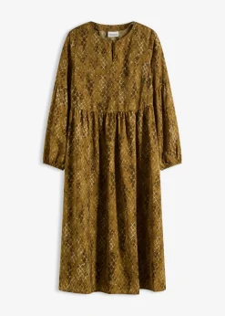 bonprix bonprix Vestido midi de satén fluido verde oliva/verde tierra estampado Discount