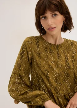 bonprix bonprix Vestido midi de satén fluido verde oliva/verde tierra estampado Discount