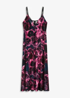 bonprix bonprix Vestido midi de terciopelo brillante negro-purpúra New