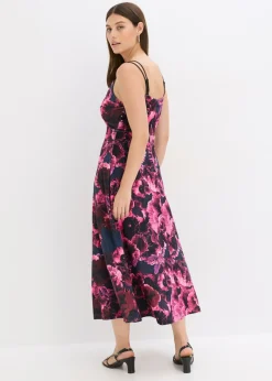 bonprix bonprix Vestido midi de terciopelo brillante negro-purpúra New