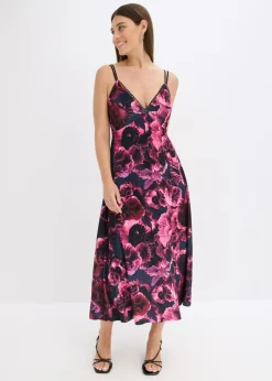 bonprix bonprix Vestido midi de terciopelo brillante negro-purpúra New