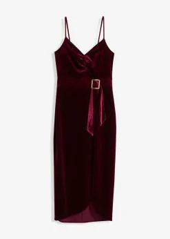 bonprix bonprix Vestido midi de terciopelo suave y tirantes finos Rojo oscuro Discount