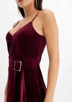 bonprix bonprix Vestido midi de terciopelo suave y tirantes finos Rojo oscuro Discount