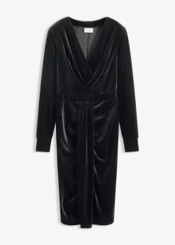 bonprix bonprix Vestido midi de terciopelo fluido Negro Outlet
