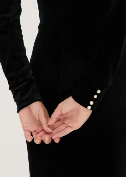 bonprix bonprix Vestido midi de terciopelo fluido Negro Outlet