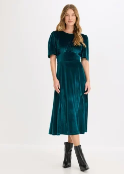 bonprix bonprix Vestido midi de terciopelo suave menta grisáceo Clearance
