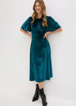bonprix bonprix Vestido midi de terciopelo suave menta grisáceo Clearance
