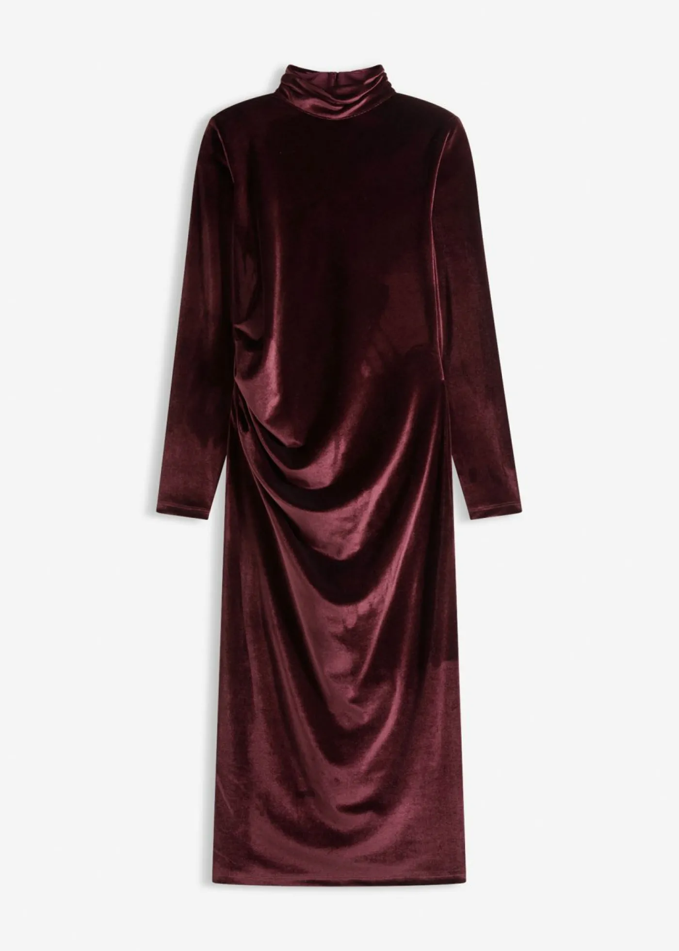 bonprix bonprix Vestido midi de terciopelo suave Burdeos