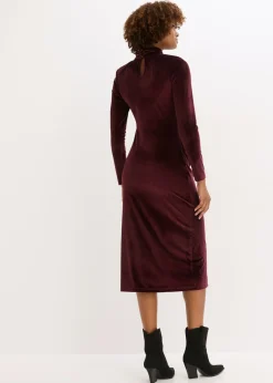 bonprix bonprix Vestido midi de terciopelo suave Burdeos