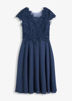 bonprix bonprix Vestido midi de tul delicado con encaje Azul marino Discount