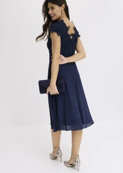 bonprix bonprix Vestido midi de tul delicado con encaje Azul marino Discount