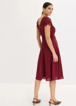 bonprix bonprix Vestido midi de tul delicado con encaje Rojo rubí Discount