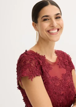bonprix bonprix Vestido midi de tul delicado con encaje Rojo rubí Discount
