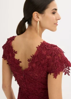 bonprix bonprix Vestido midi de tul delicado con encaje Rojo rubí Discount