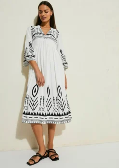 bonprix bonprix Vestido midi de viscosa fluida Blanco Online