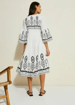 bonprix bonprix Vestido midi de viscosa fluida Blanco Online
