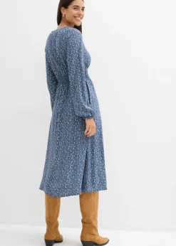 bonprix bonprix Vestido midi de viscosa fluida azul marino-azul cristal-blanco lana-gris plata-musgo mate New