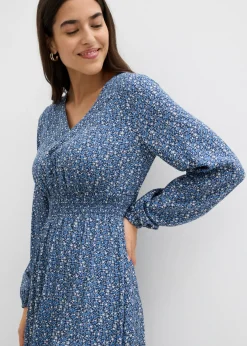 bonprix bonprix Vestido midi de viscosa fluida azul marino-azul cristal-blanco lana-gris plata-musgo mate New