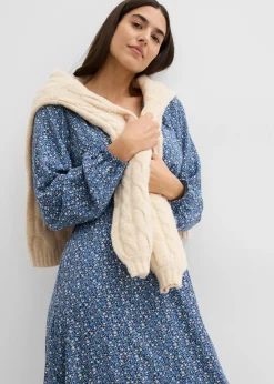 bonprix bonprix Vestido midi de viscosa fluida azul marino-azul cristal-blanco lana-gris plata-musgo mate New