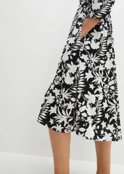 bonprix bonprix Vestido midi de viscosa fluida Negro-blanco