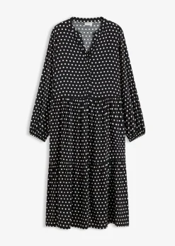 bonprix bonprix Vestido midi de viscosa fluida negro topos