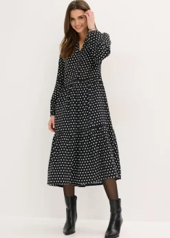 bonprix bonprix Vestido midi de viscosa fluida negro topos