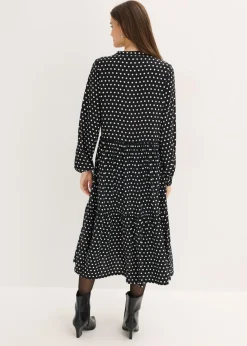 bonprix bonprix Vestido midi de viscosa fluida negro topos