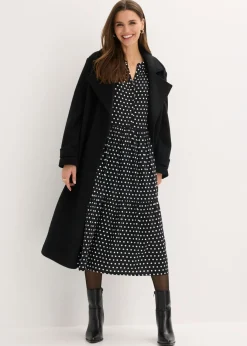 bonprix bonprix Vestido midi de viscosa fluida negro topos