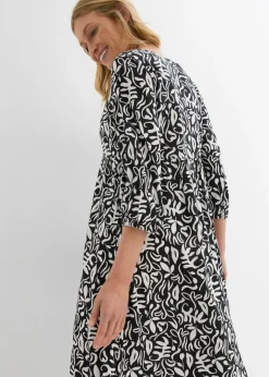 bonprix bonprix Vestido midi de viscosa fluida Negro-blanco lana estampado Best