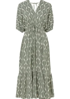bonprix bonprix Vestido midi de viscosa fluida Verde oscuro-beige arena Online