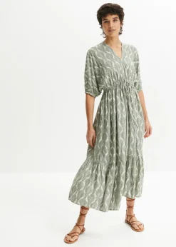 bonprix bonprix Vestido midi de viscosa fluida Verde oscuro-beige arena Online
