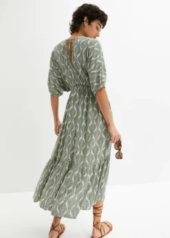 bonprix bonprix Vestido midi de viscosa fluida Verde oscuro-beige arena Online