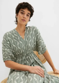 bonprix bonprix Vestido midi de viscosa fluida Verde oscuro-beige arena Online