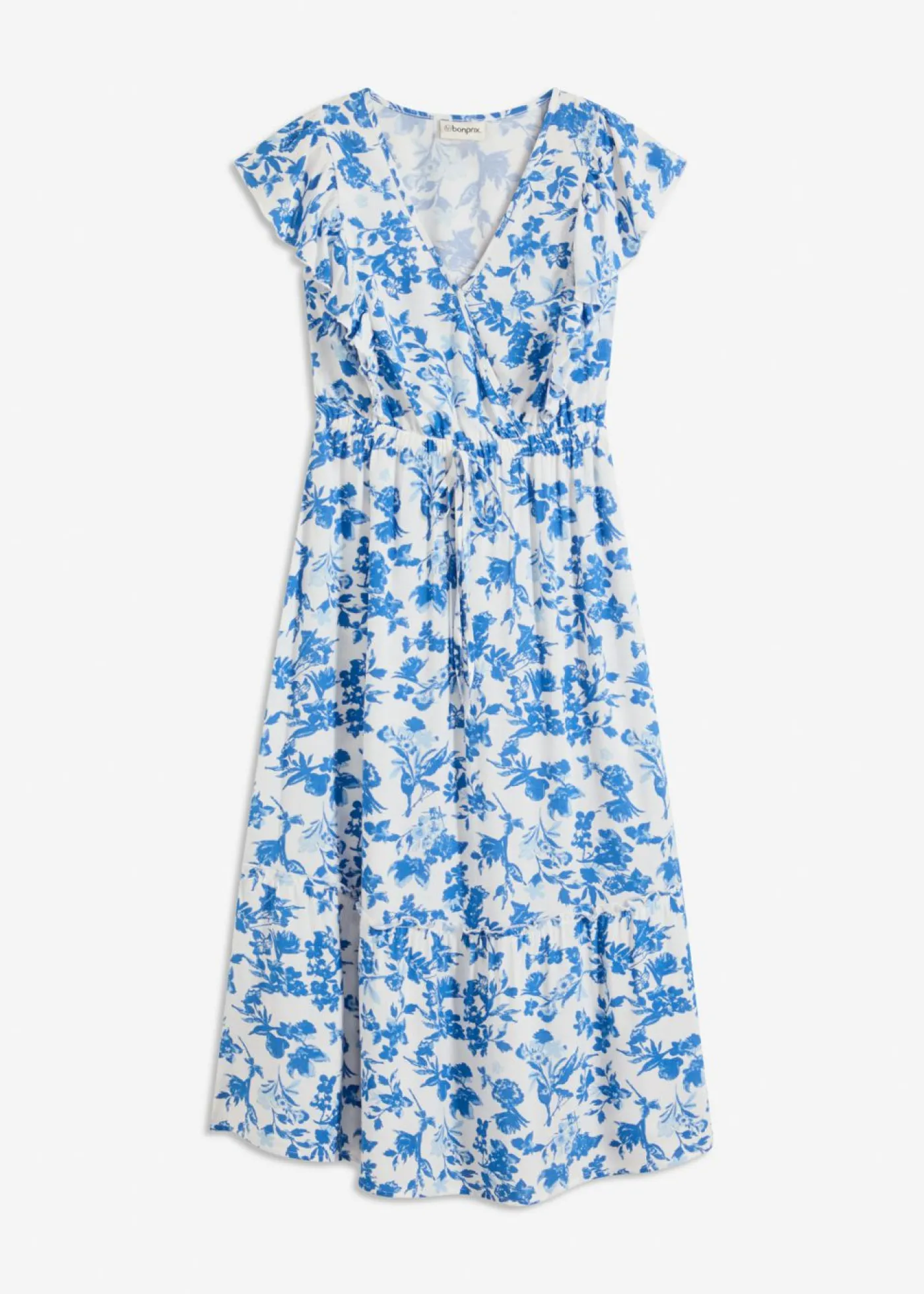 bonprix bonprix Vestido midi de viscosa fluida blanco-azul glaciar Discount