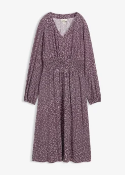 bonprix bonprix Vestido midi de viscosa fluida rojo burdeos-blanco lana-gris plata-musgo mate