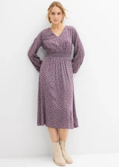 bonprix bonprix Vestido midi de viscosa fluida rojo burdeos-blanco lana-gris plata-musgo mate
