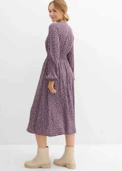 bonprix bonprix Vestido midi de viscosa fluida rojo burdeos-blanco lana-gris plata-musgo mate
