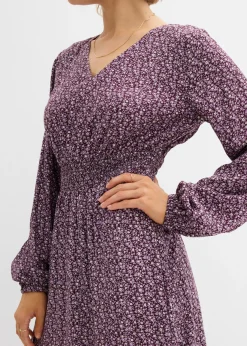 bonprix bonprix Vestido midi de viscosa fluida rojo burdeos-blanco lana-gris plata-musgo mate