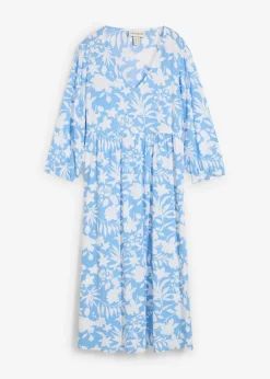 bonprix bonprix Vestido midi de viscosa fluida Azul bebé/blanco de flores Best