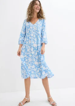 bonprix bonprix Vestido midi de viscosa fluida Azul bebé/blanco de flores Best
