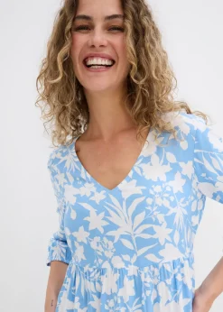 bonprix bonprix Vestido midi de viscosa fluida Azul bebé/blanco de flores Best